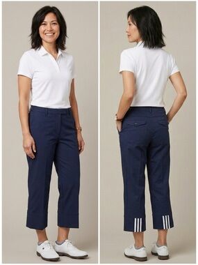 Adidas ClimaCool 3-Stripes Navy and White Capri Golf Pants Size 10 Stretch